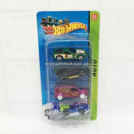 Машинки Хот Вил металл (набор из 4 шт) на блистере в ассортименте 1602-8